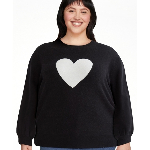 Terra & Sky Black Sweater with White Heart Design - Picture 1 of 4